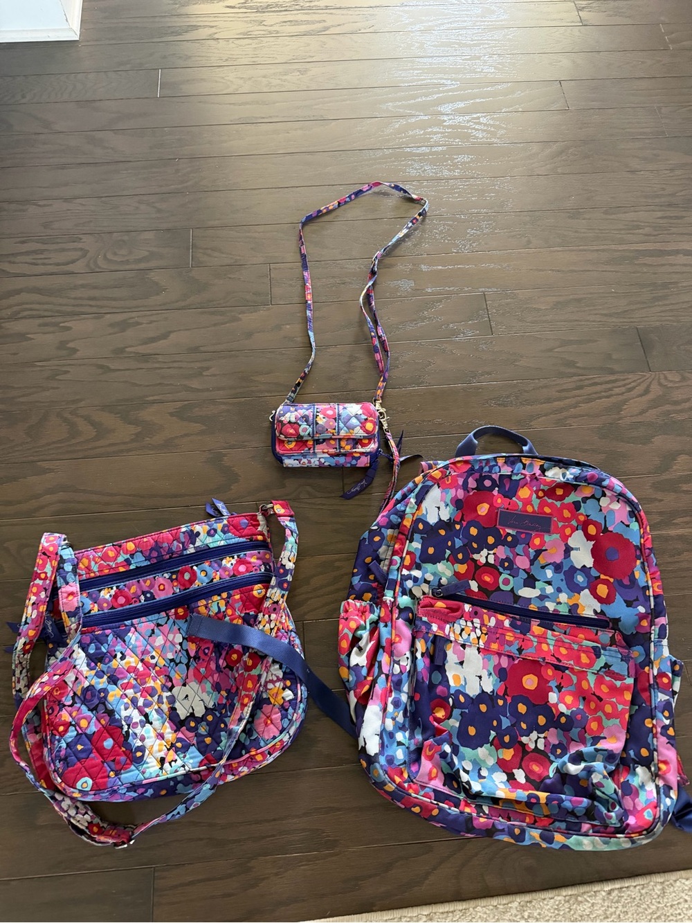 Vera Bradley Quilted Floral Crossbody Backpack in Purple, Pink and Blue